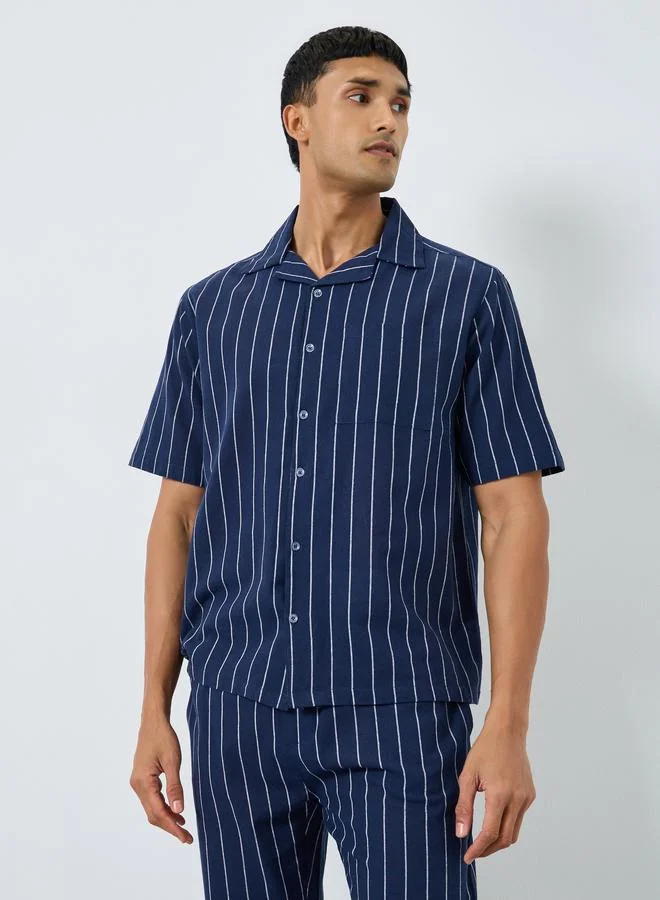 Styli  Men Striped Buttoned Shirt and Pyjama Set for Men | Best Price UAE